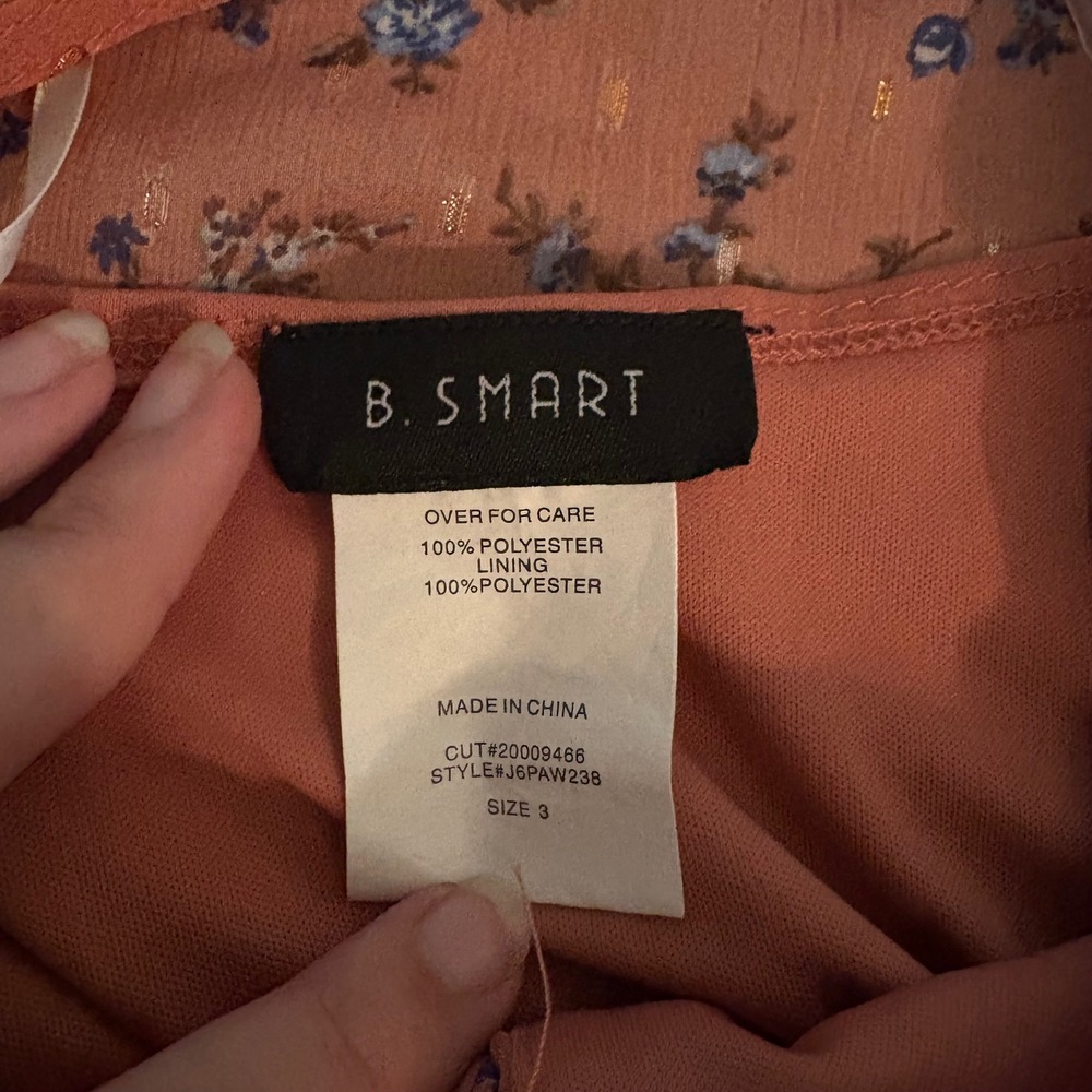 B. Smart Dusty Rose Pink Blue Floral Mini Smocked Ruffle Trim Dress  (Junior‎ 3) - Picture 3 of 7